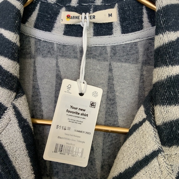 NWT Marine Layer Medium Black White Triangle Terry Out Short Sleeve Zip Romper - Picture 6 of 8